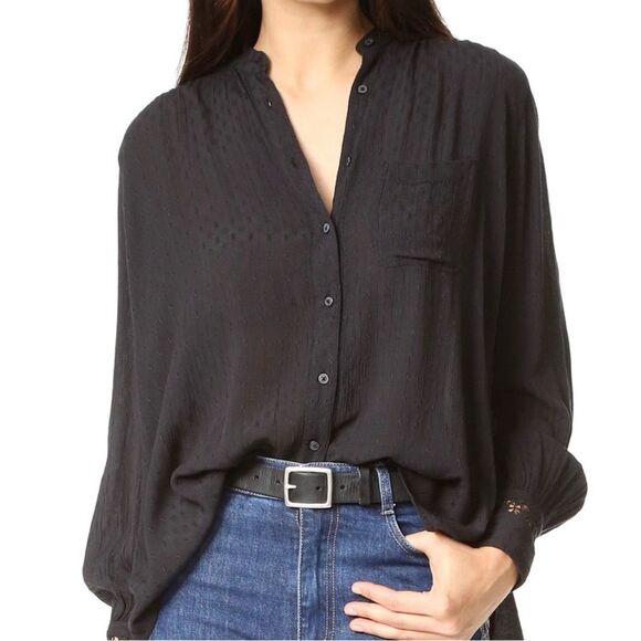 Free People Best Button Front Black Eyelet Blouse Women’s Size Small - Picture 10 of 10